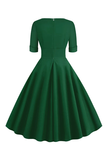 Zielony dekolt w serek z krótkim rękawem 1950s Swing Dress